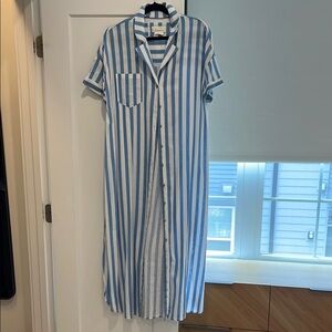 Anthropologie Blue and White Striped Shirt Dress